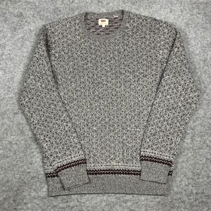 Levis Knit Crewneck Sweater Mens Large Gray Heart Polka Dot Long Sleeve Pullover